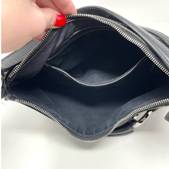 Gucci Horsebit GG Monogram Shoulder Hobo Zip Bag Canvas Leather Black Silver - Picture 13 of 16